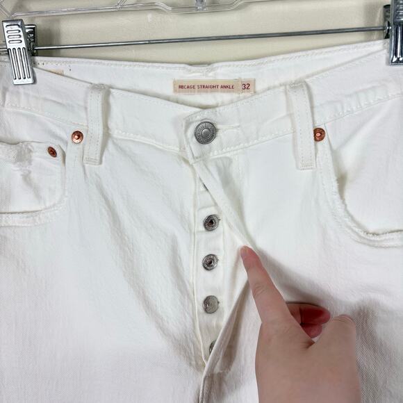 Levi's Premium Denim White High Waisted Ribcage Straight Ankle Jeans - Picture 5 of 12